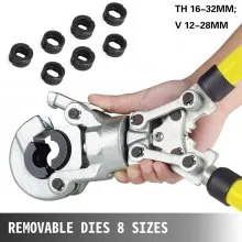 VEVOR Presszange  V12, V15, V22, V28, TH16, TH20, TH26, TH32 mm, Crimpzange Presszange mit um 360° Drehbarem Kopf und Ergonomischem Gummigriff, Rohrpresszange Tragbar, Manuelle Kabelschuhzange