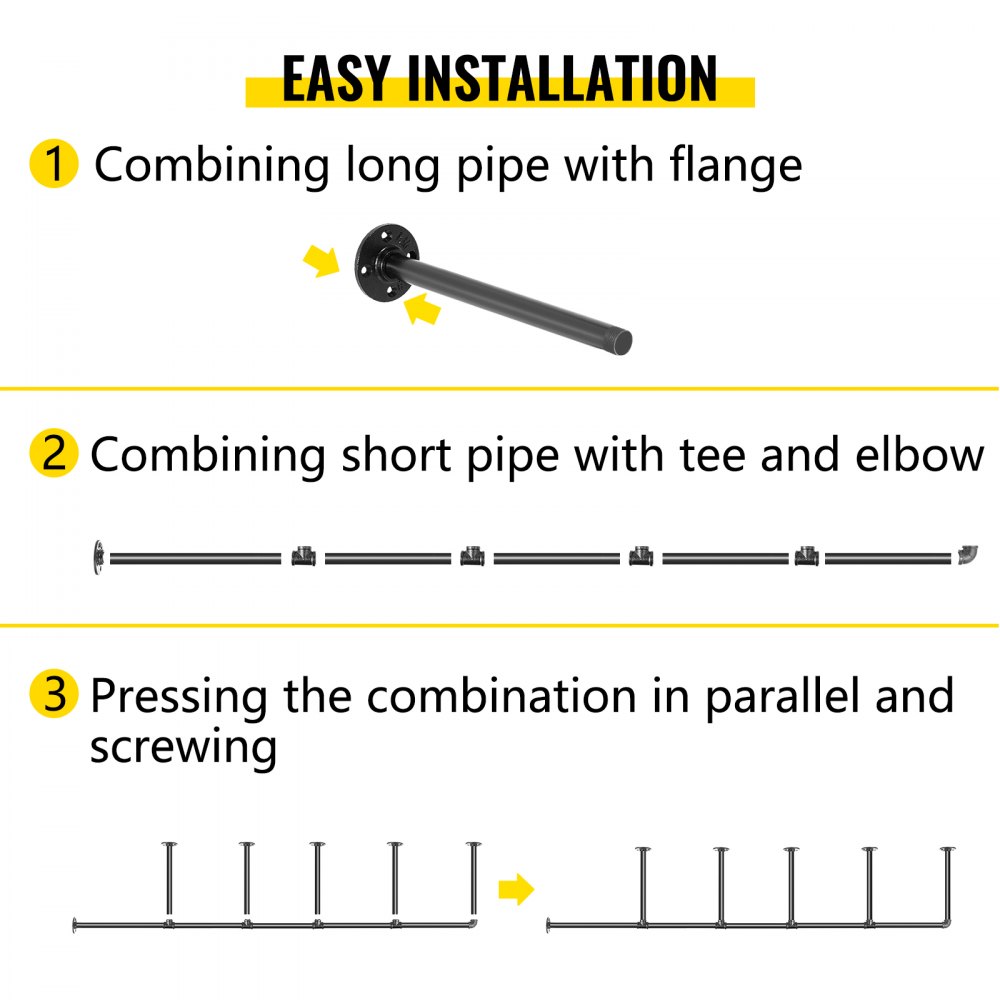 VEVOR 3 Stk. Retro Industrial Wandhalterung Eisen Regal Rohre 34x176 cm Rohr Regal 5 Stufen industrielle Wandregal insgesamt 100 kg Tragfähigkeit ideal für Küche Bad Schlafzimmer Wohnzimmer Büro