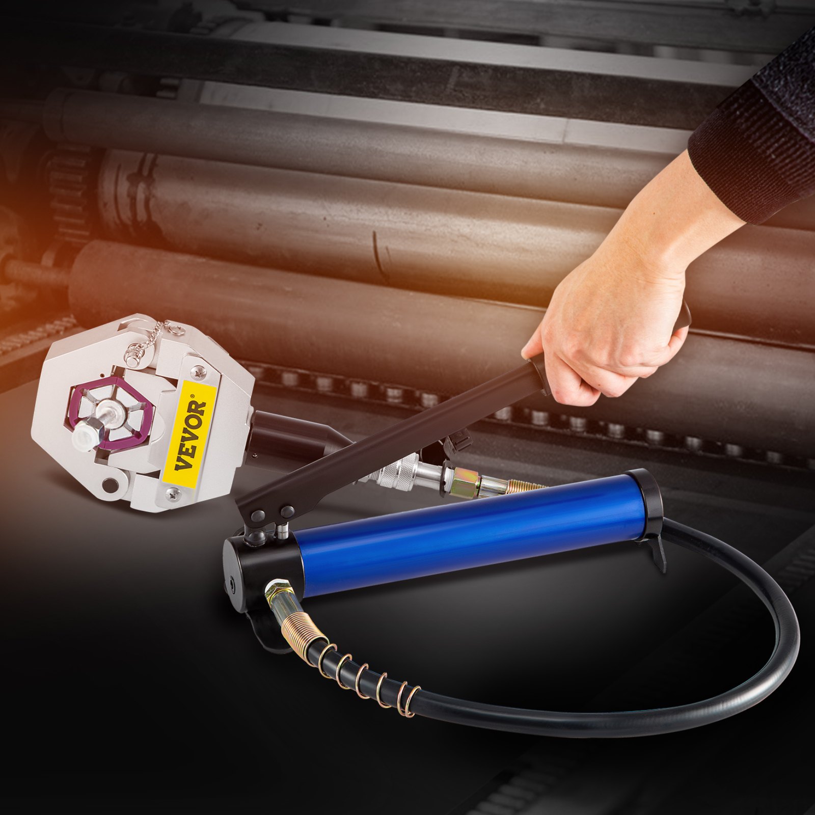 VEVOR Manuell betriebene AC-Schlauch-Crimpzange FS-7842B Teilbares Crimp-Kit für Hydraulikschläuche Manuelles Kolbenventil für die Reparatur von Aluminiumpumpen-Klimaanlagen mit 7 Matrizen Ganzes Set Handgeführter AC-Schlauch