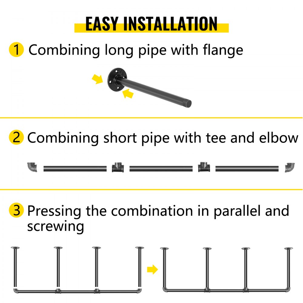 VEVOR 2 Stk Retro Industrial Wandhalterung Eisen Regal Rohre 34x102 cm Rohr Regal 3 Stufen industrielle Wandhalterung insgesamt 60 kg Tragfähigkeit