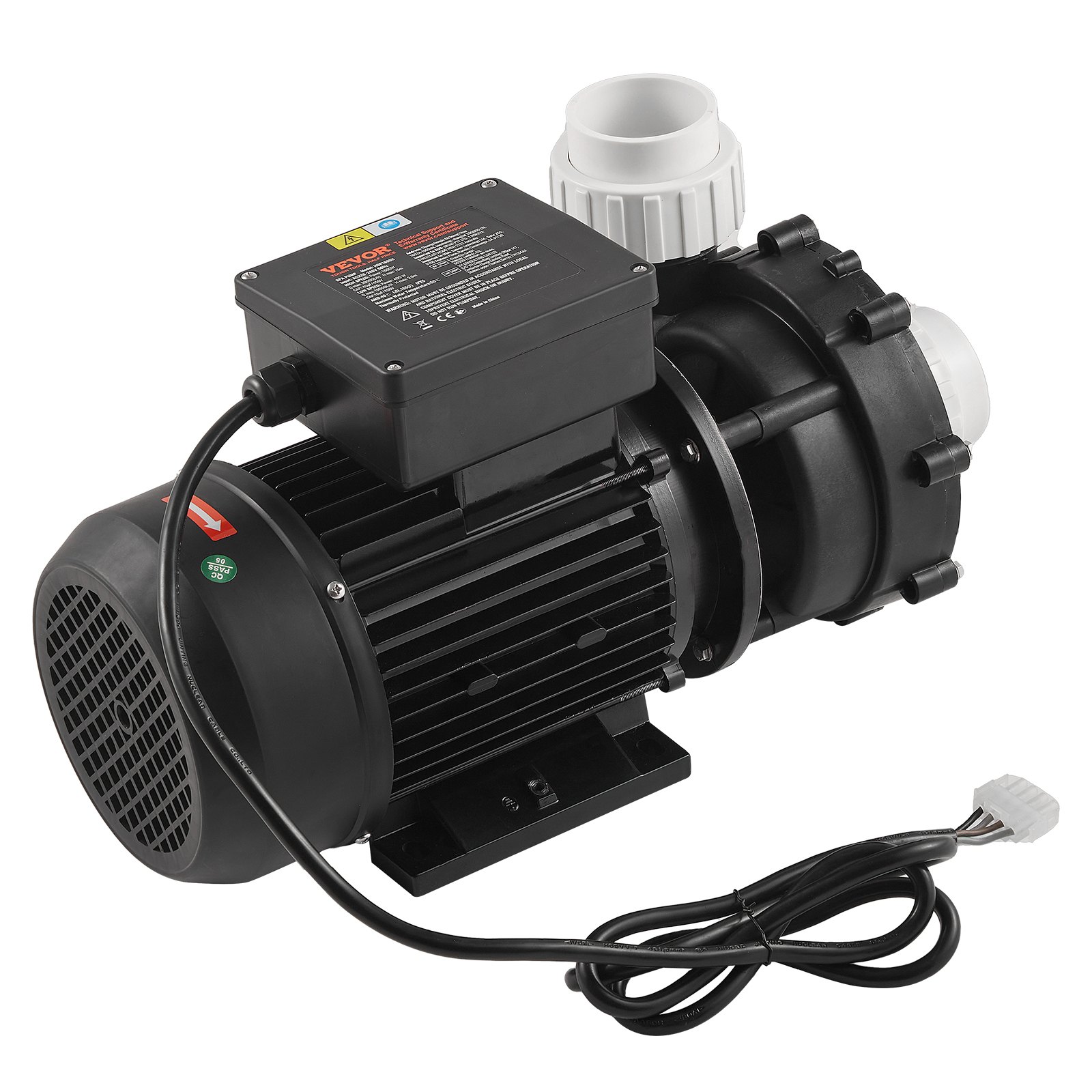 VEVOR 2-Gang-SPA-Pumpe, 48-Rahmen, Whirlpool-SPA-Pumpe mit zwei Geschwindigkeiten, 1100 W / 35 m³/h / 13 m hohe Geschwindigkeit oder 250 W / 14 m³/h / 2,8 m niedrige Geschwindigkeit, 2-Zoll-Anschluss, 90° drehbare Schnittstelle für Whirlpool, TÜV-Zertifizierung