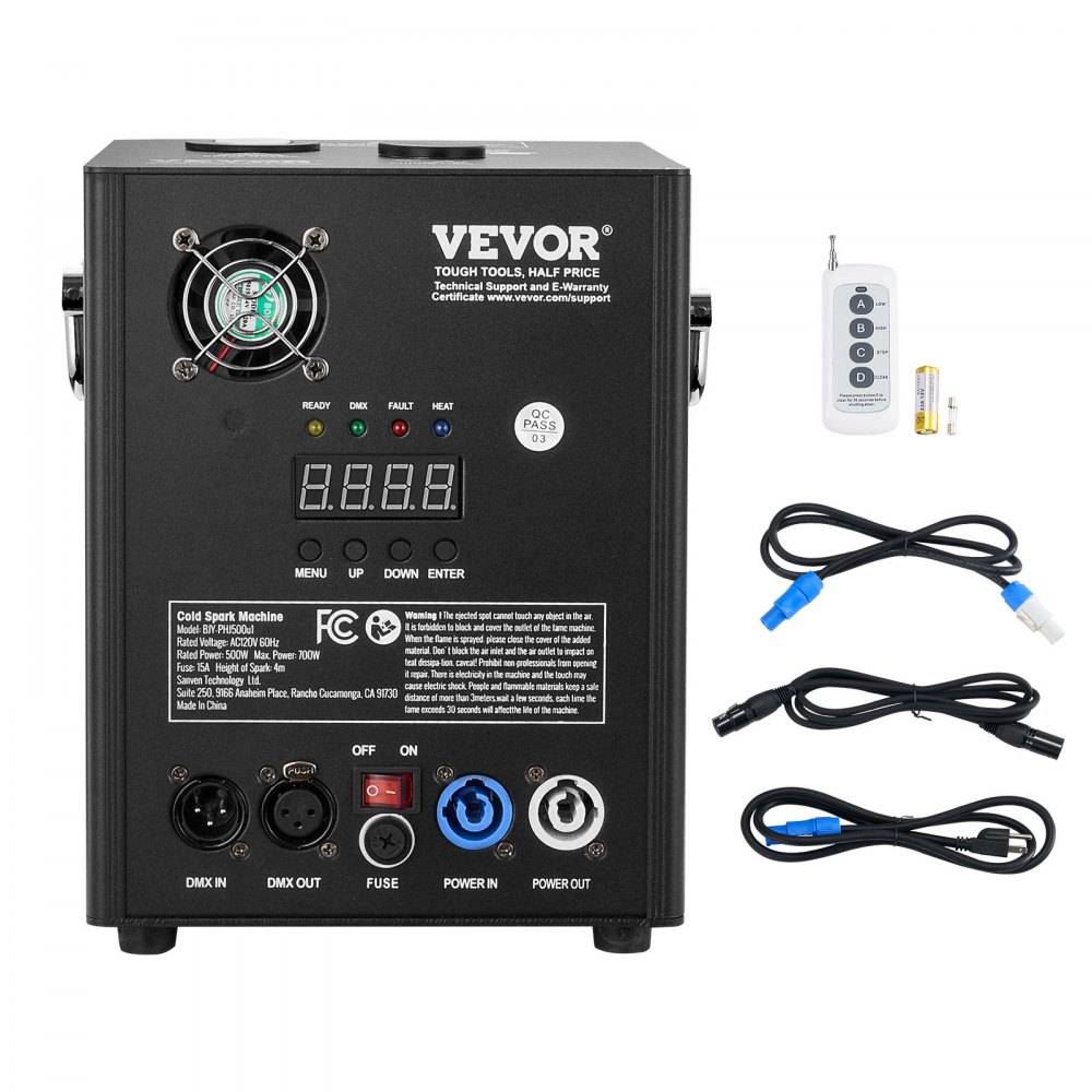 VEVOR Funkenmaschine 500 W Pyrotechnikmaschine Aluminiumlegierung Feuerwerksmaschine DMX Controller Einstellbar 2–4m Cold Spark Machine 7 min pro Nachladen Ideal für Hochzeit, DJ Show, Partys