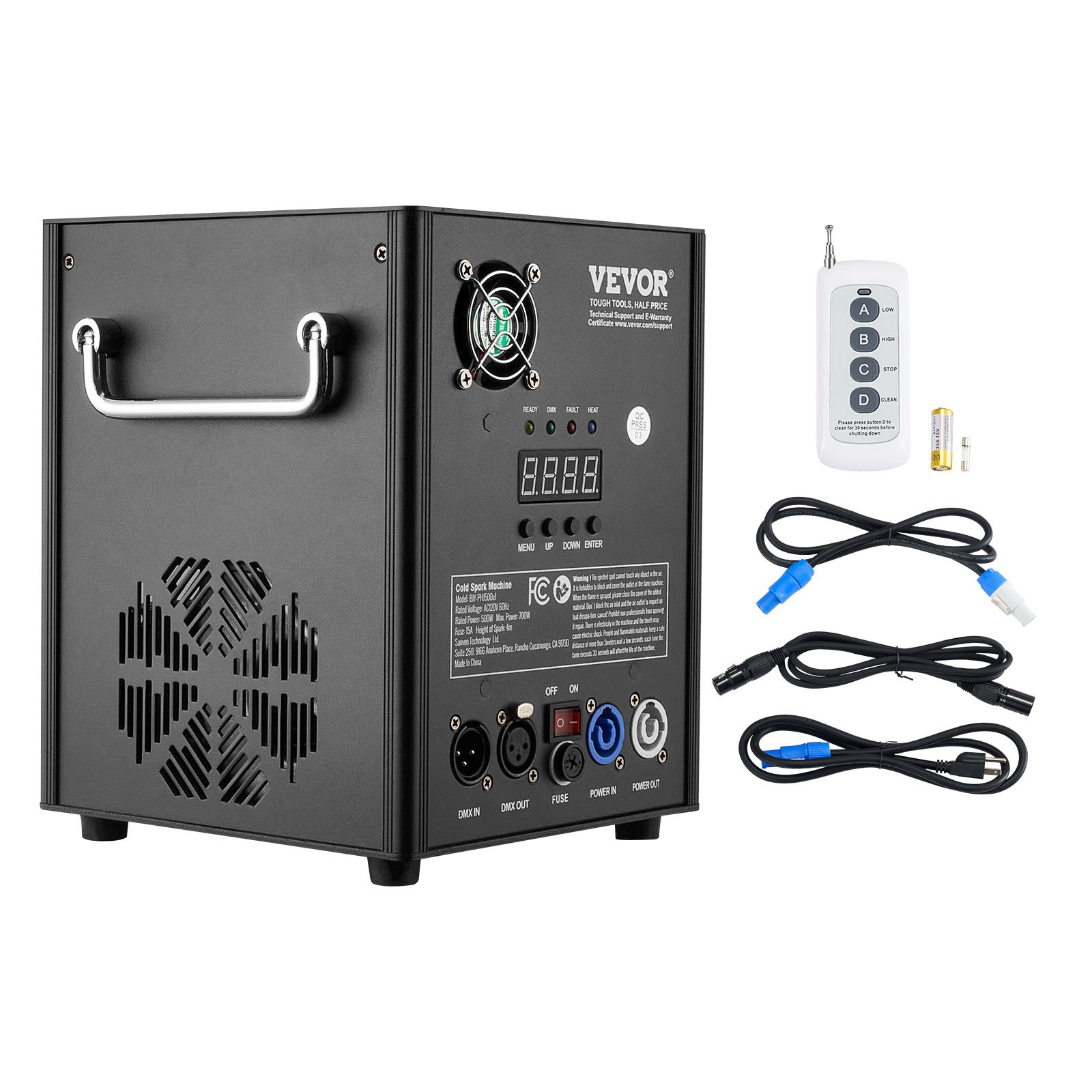 VEVOR Funkenmaschine 500 W Pyrotechnikmaschine Aluminiumlegierung Feuerwerksmaschine DMX Controller Einstellbar 2–4m Cold Spark Machine 7 min pro Nachladen Ideal für Hochzeit, DJ Show, Partys