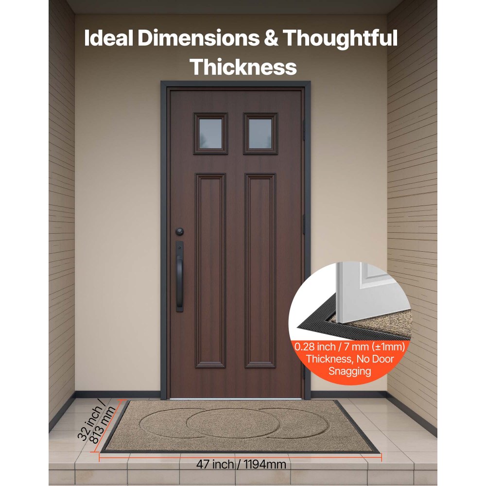 VEVOR Schmutzfangmatte, 1194 x 813 mm, Fußmatte für drinnen & draußen, 7 mm dicke Sauberlaufmatte, stilvolle Türmatte mit TPE-Rückseite, waschbarer Eingangsteppich für Flur, Balkon, Garage, Braun