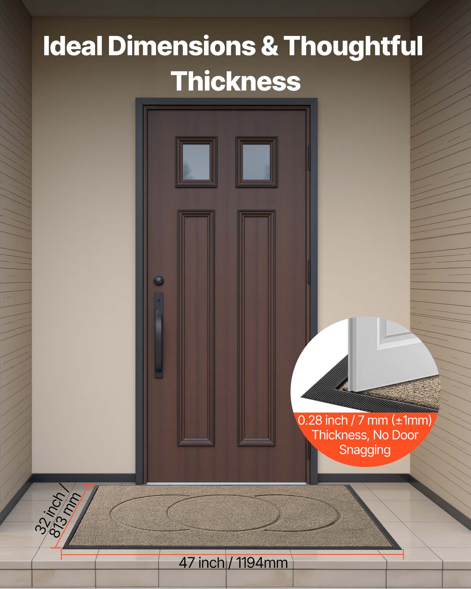 VEVOR Front Door Mat, 1194 x 813 mm Commercial Floor Mat for Indoor and Outdoor, Modern Stylish Carpet with TPE Backing, Heavy Duty Washable Entry Industrial Rug for Hallway, Balcony, Garage, Brown