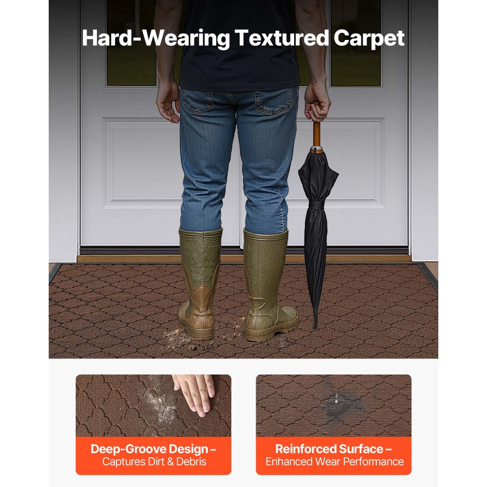 VEVOR Fußmatte für die Vordertür, 1194 x 889 mm, gewerbliche Bodenmatte für drinnen und draußen, moderner, stilvoller Teppich mit TPE-Rückseite, strapazierfähiger, waschbarer Eingangsteppich für Flur, Balkon, Garage, Braun