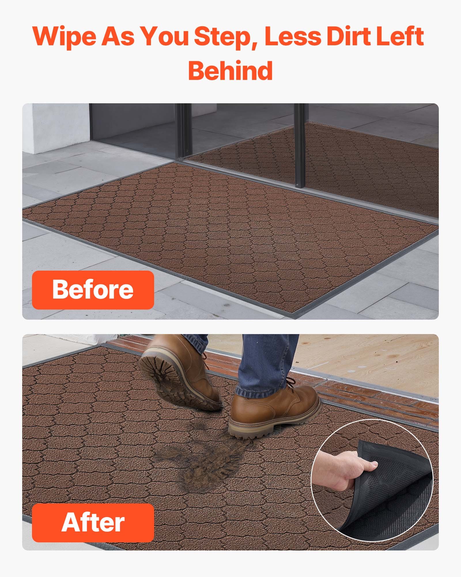 VEVOR Fußmatte für die Vordertür, 1194 x 889 mm, gewerbliche Bodenmatte für drinnen und draußen, moderner, stilvoller Teppich mit TPE-Rückseite, strapazierfähiger, waschbarer Eingangsteppich für Flur, Balkon, Garage, Braun