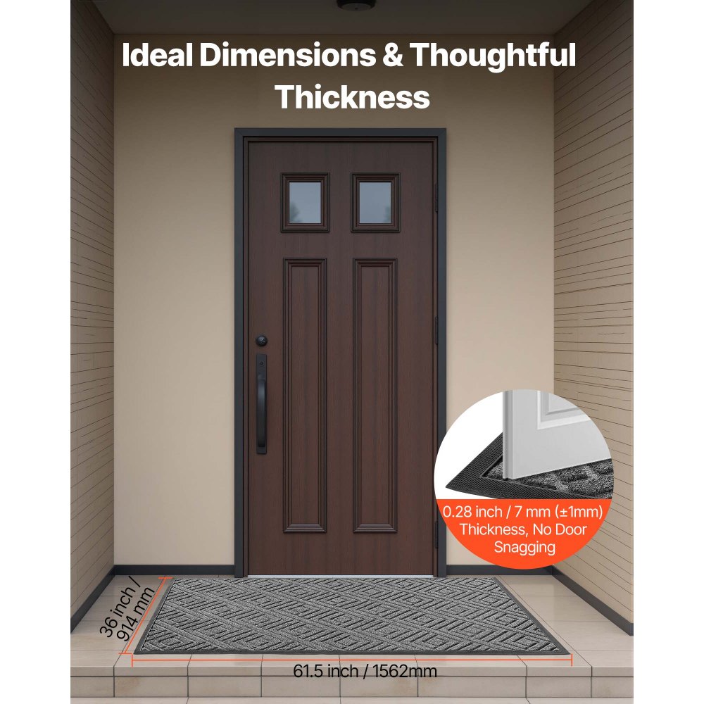 VEVOR Front Door Mat, 1562 x 914 mm Commercial Floor Mat for Indoor and Outdoor, Modern Stylish Carpet with TPE Backing, Heavy Duty Washable Entry Industrial Rug for Hallway, Balcony, Garage, Grey