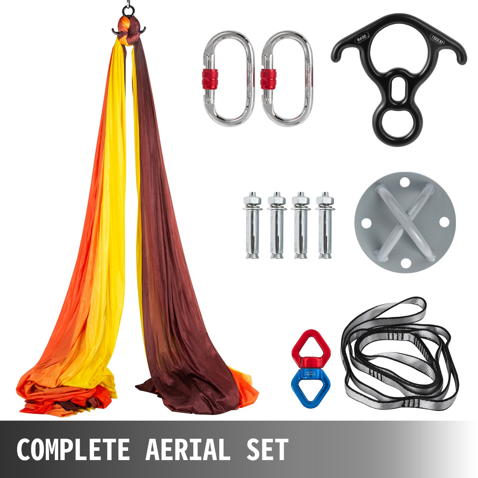 VEVOR 10x2,8M Luftyoga Hängematte Set Luftyoga Trapez Schaukel Lavendel Polyester Seide für Lufttanz Luftyoga Luft Yoga Zubehör Anfänger Fortgeschrittene(Rot Gelb)