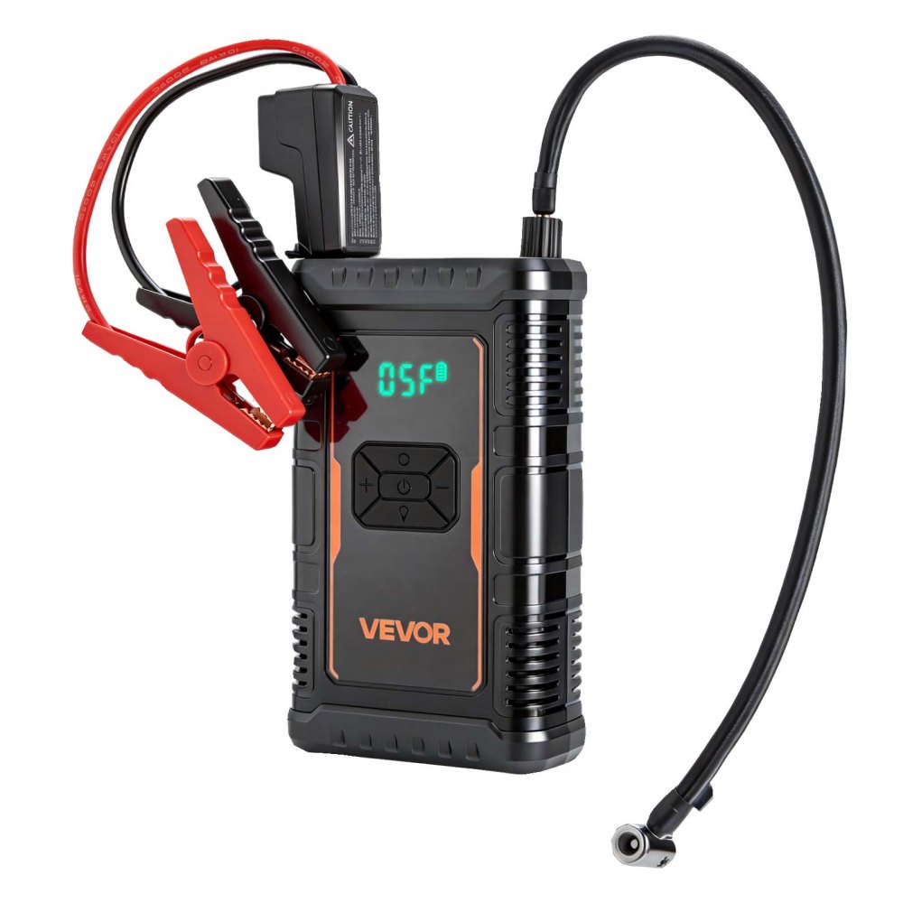 VEVOR Starthilfe Powerbank mit Luftkompressor 1600 A Spitzenleistung für 6,0-L-Benzin- / 3,0-L-Dieselmotoren, 150 psi Reifendruck, Automatische Abschaltung, 12-V-Ladegerät und LED-Taschenlampe