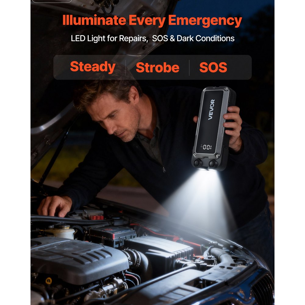 VEVOR Starthilfe Powerbank, Starthilfegerät 4000A Spitzenstrom mit LED-Taschenlampe & Kabel für Motor bis zu 10L Benzin/8L Diesel, Tragbarer Booster mit Schnellladung & Sicherheitsschutz für Notfall