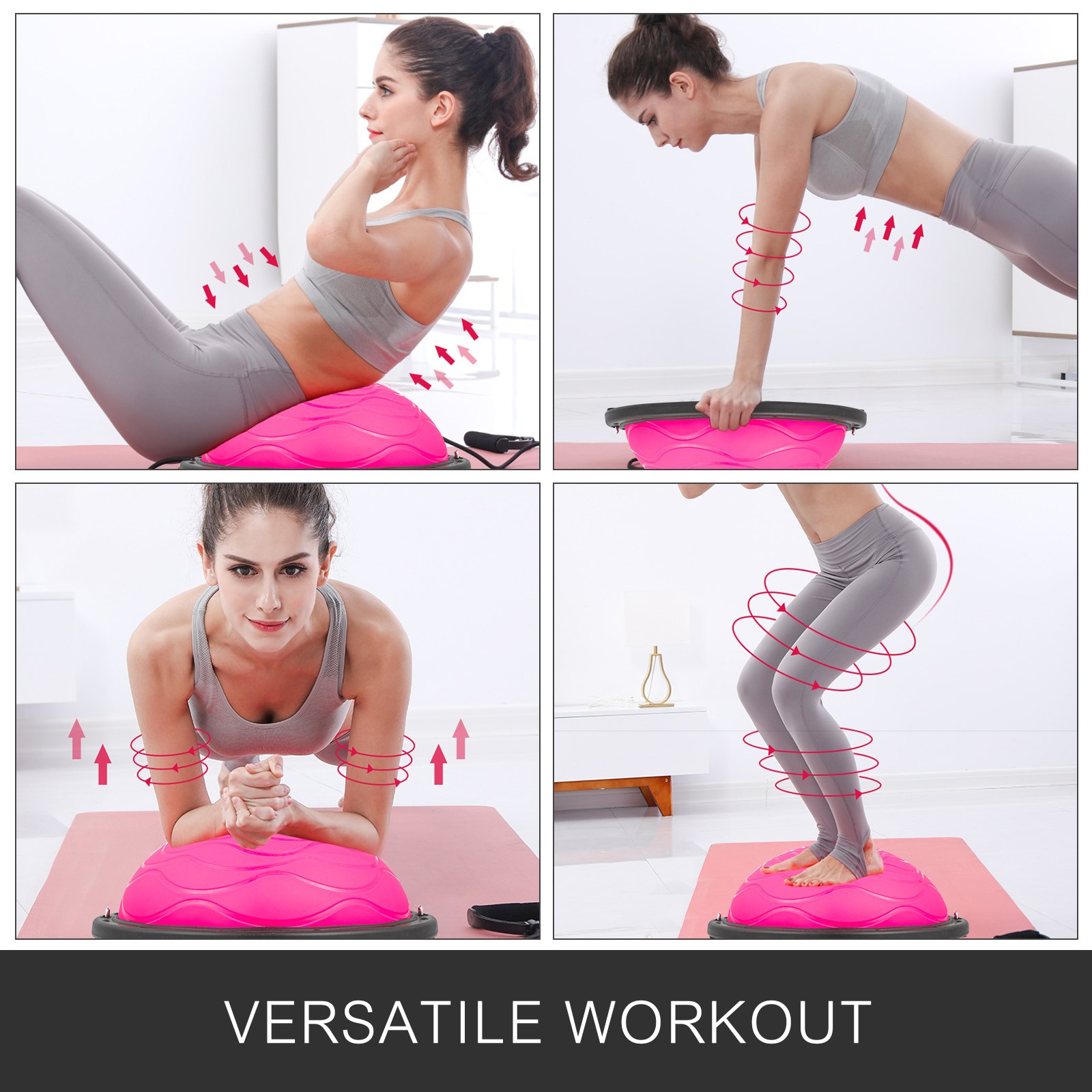 VEVOR Balance Ball Half Ball Balance Trainer Balance Trainer Krafttraining Balance Yoga Belastbarkeit Bis zu 500 KG Balance Bälle Fitness Übung mit Pumpe(Pink)