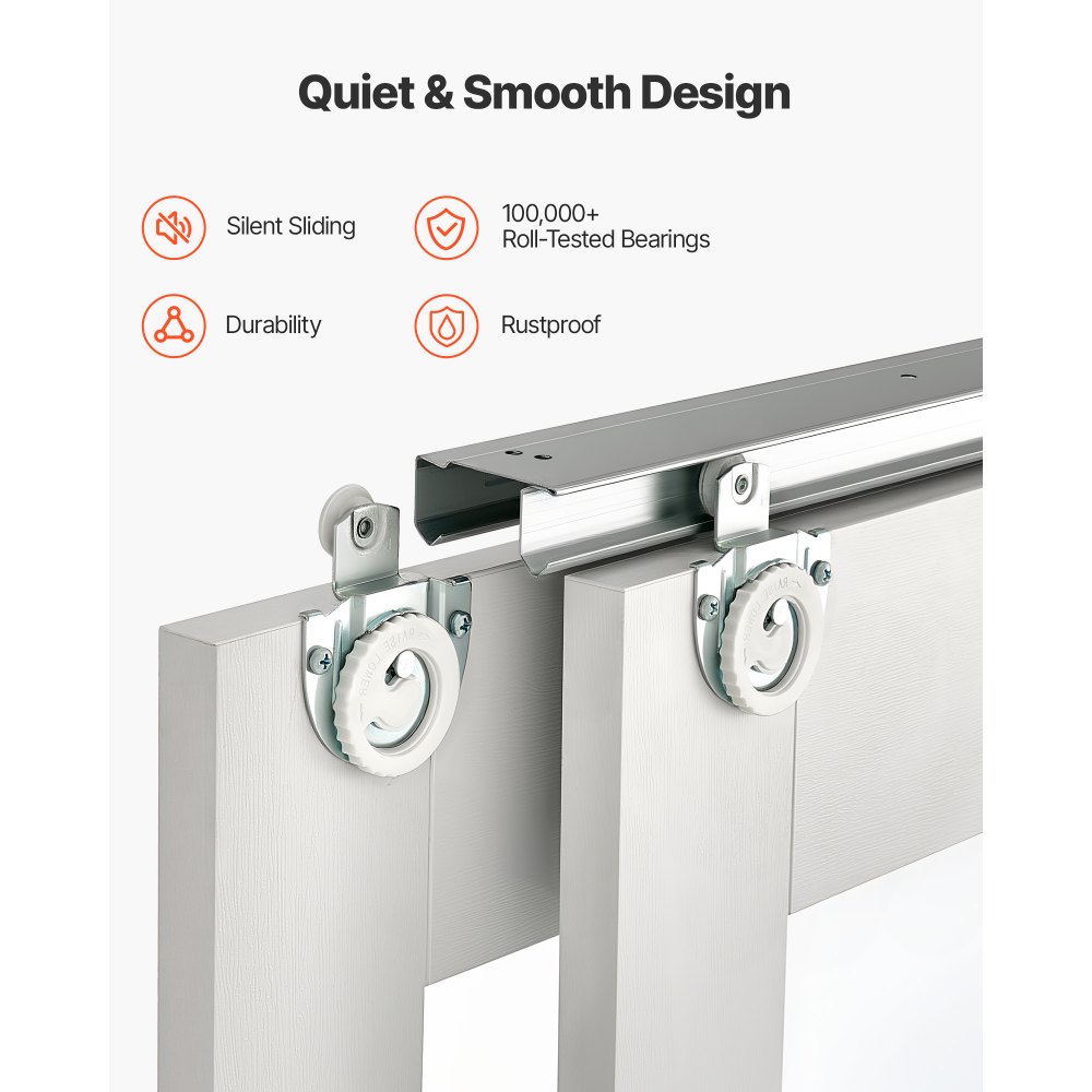 VEVOR Schiebetür 1219 mm x 2032 mm (passende Öffnungsgröße), Bypass-Schiebetüren aus Milchglas mit Hardware-Kit, Massivholz & MDF-Platte mit wasserfester PVC-Oberfläche für Schränke Weiß