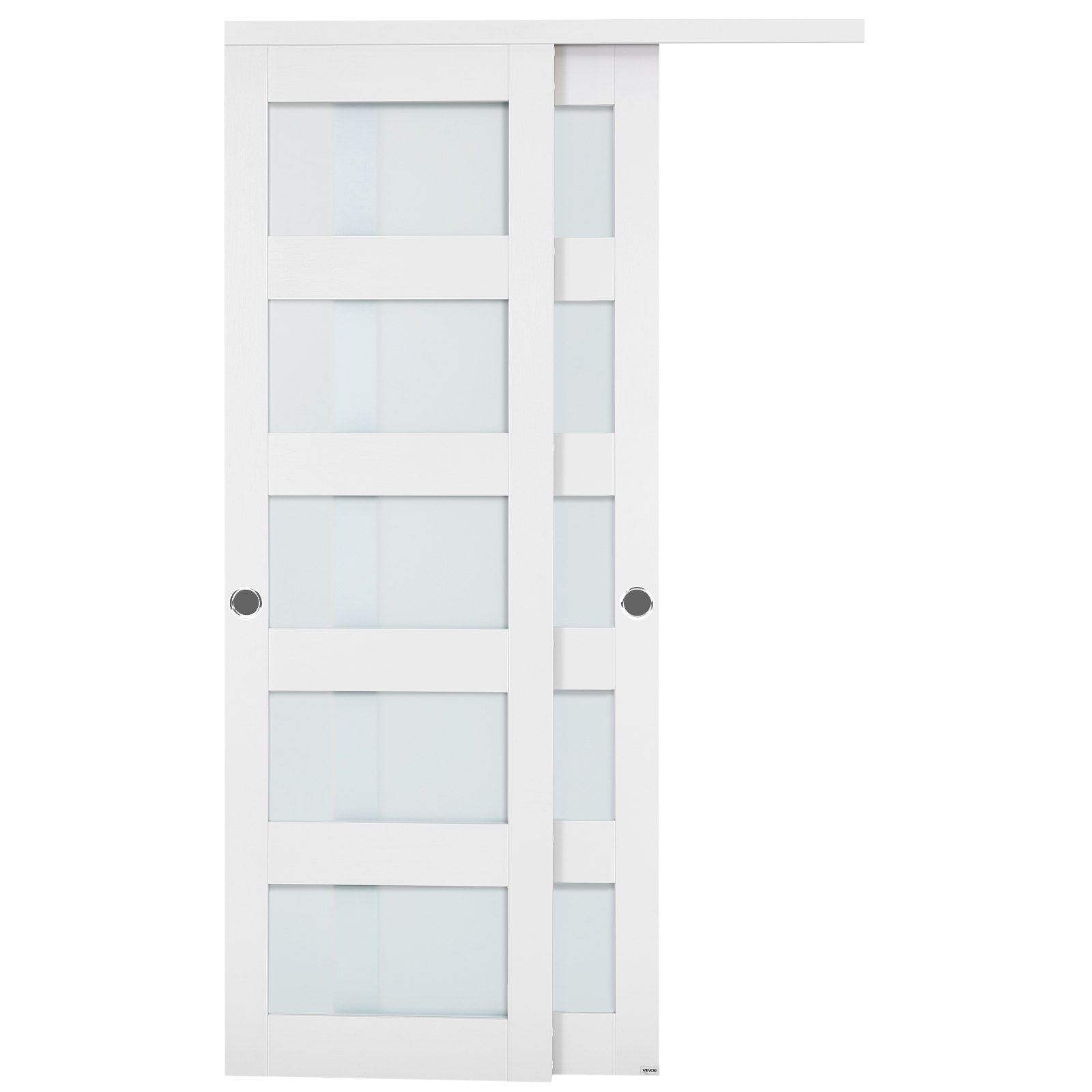 VEVOR Schiebetür 1219 mm x 2032 mm (passende Öffnungsgröße), Bypass-Schiebetüren aus Milchglas mit Hardware-Kit, Massivholz & MDF-Platte mit wasserfester PVC-Oberfläche für Schränke Weiß