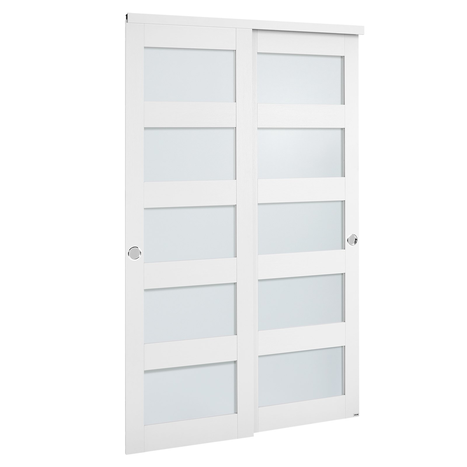 VEVOR Schiebetür 1219 mm x 2032 mm (passende Öffnungsgröße), Bypass-Schiebetüren aus Milchglas mit Hardware-Kit, Massivholz & MDF-Platte mit wasserfester PVC-Oberfläche für Schränke Weiß