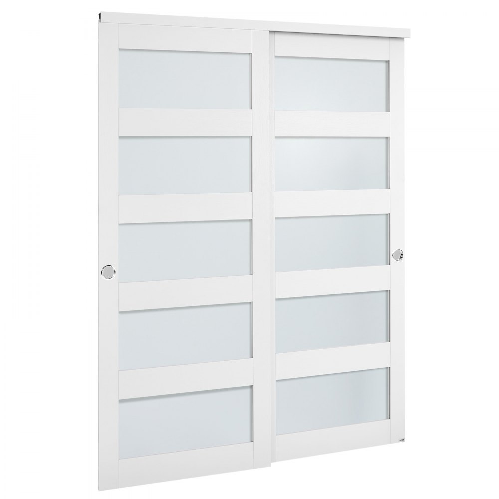VEVOR Schiebetür 1524 mm x 2032 mm (passende Öffnungsgröße), Bypass-Schiebetüren aus Milchglas mit Hardware-Kit, Massivholz & MDF-Platte mit wasserfester PVC-Oberfläche für Schränke Weiß