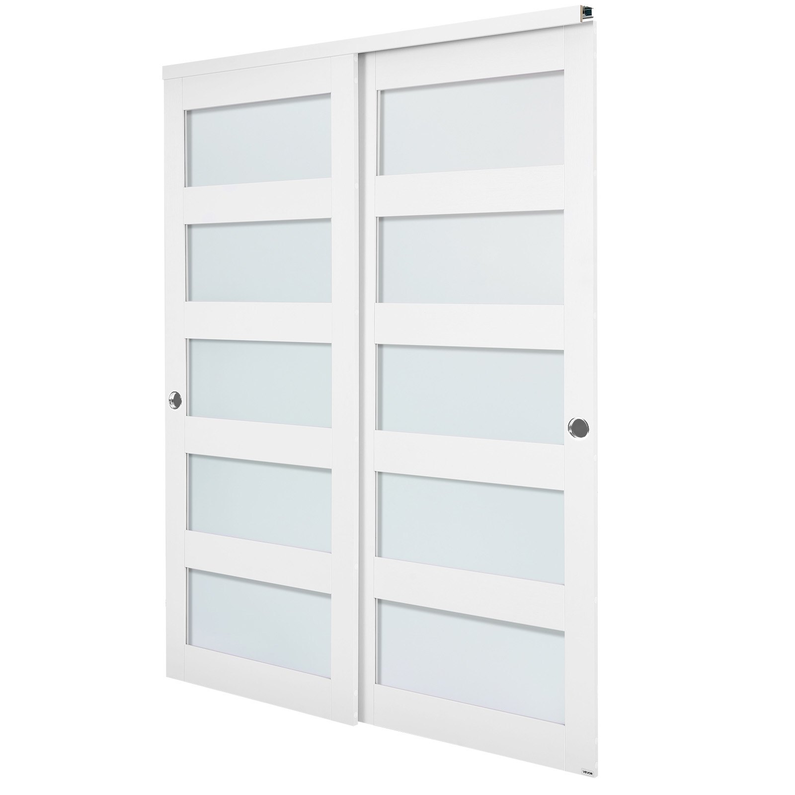 VEVOR Schiebetür 1524 mm x 2032 mm (passende Öffnungsgröße), Bypass-Schiebetüren aus Milchglas mit Hardware-Kit, Massivholz & MDF-Platte mit wasserfester PVC-Oberfläche für Schränke Weiß