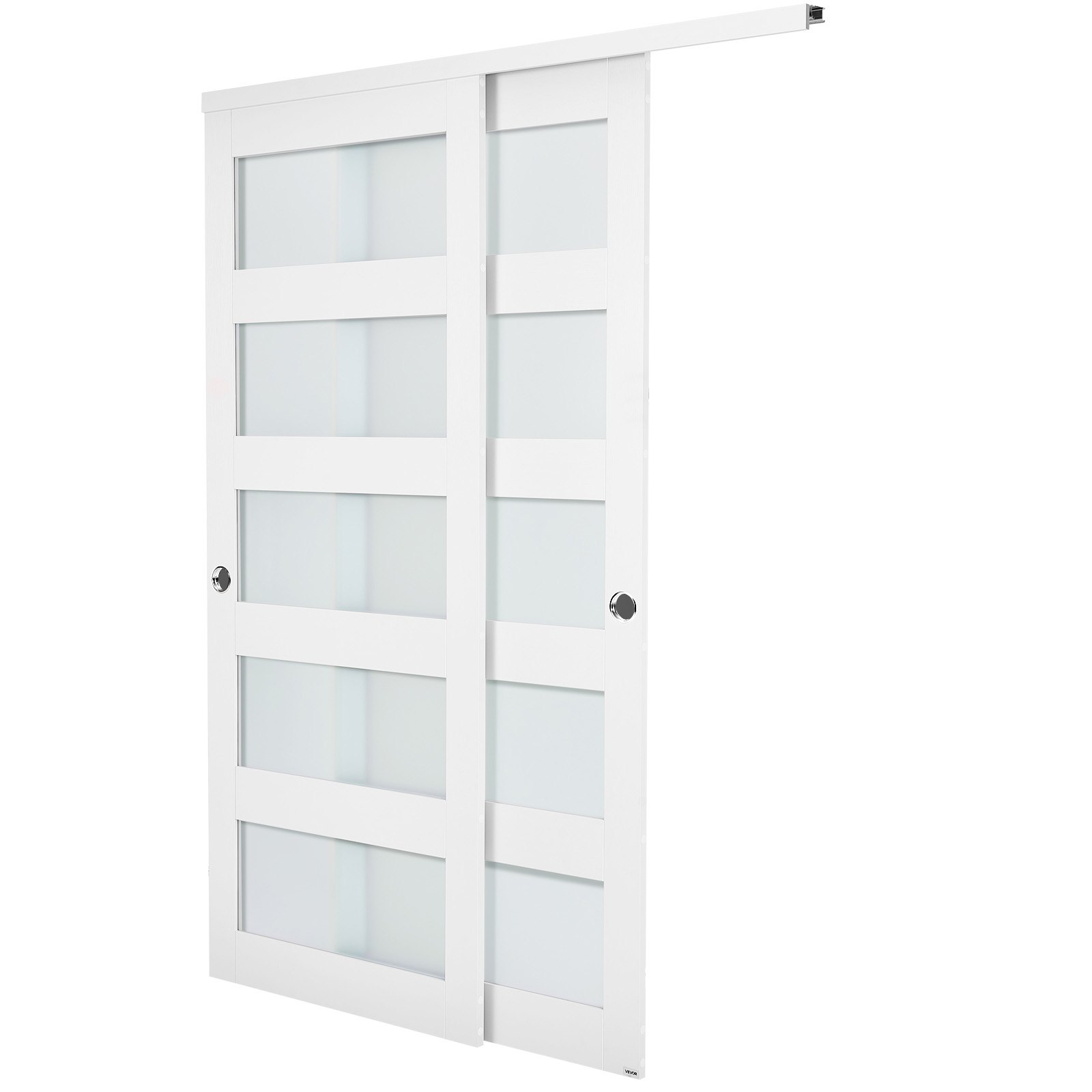 VEVOR Schiebetür 1524 mm x 2032 mm (passende Öffnungsgröße), Bypass-Schiebetüren aus Milchglas mit Hardware-Kit, Massivholz & MDF-Platte mit wasserfester PVC-Oberfläche für Schränke Weiß