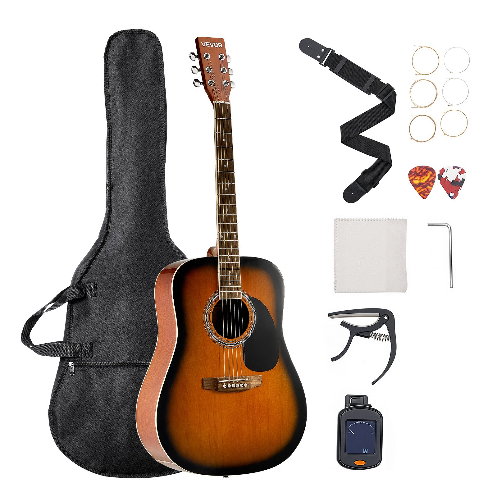 VEVOR Dreadnought Akustik Gitarre 41 in / 1041,4 mm Anfängerpaket Erwachsene Sunburst