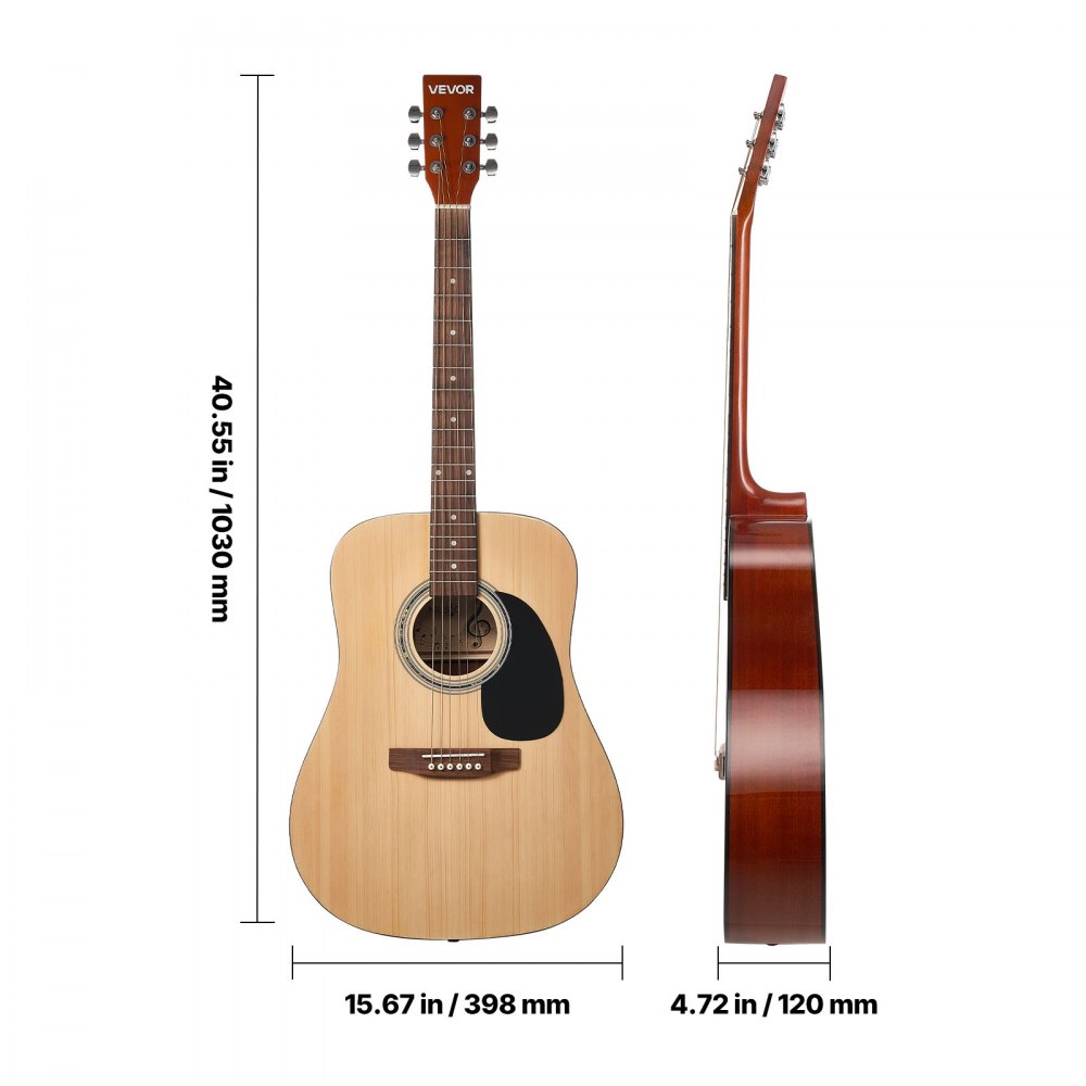 VEVOR Dreadnought Akustik Gitarre 41 in / 1041,4 mm Anfängerpaket für Erwachsene Natur