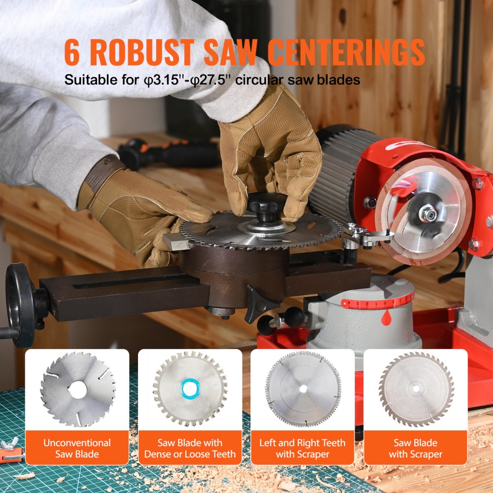 VEVOR Sägeblattschärfgerät 370W Schärfmaschine Kreissägeblatt schärfgerät 3600u/min Kreissägeblattschärfer φ 80,01-698,5mm sägeblattschärfmaschine φ 1,6-4,0mm 6xSägezentrierungen