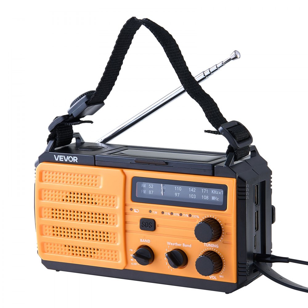 VEVOR Emergency Weather Radio, 8000mAh Battery, FM/AM/WB/NOAA Alert Solar Hand Crank Emergency Radio, Type-C Charging, USB Cable, SOS Alarm and Flashlight, Portable for Outdoor Emergencies, Camping