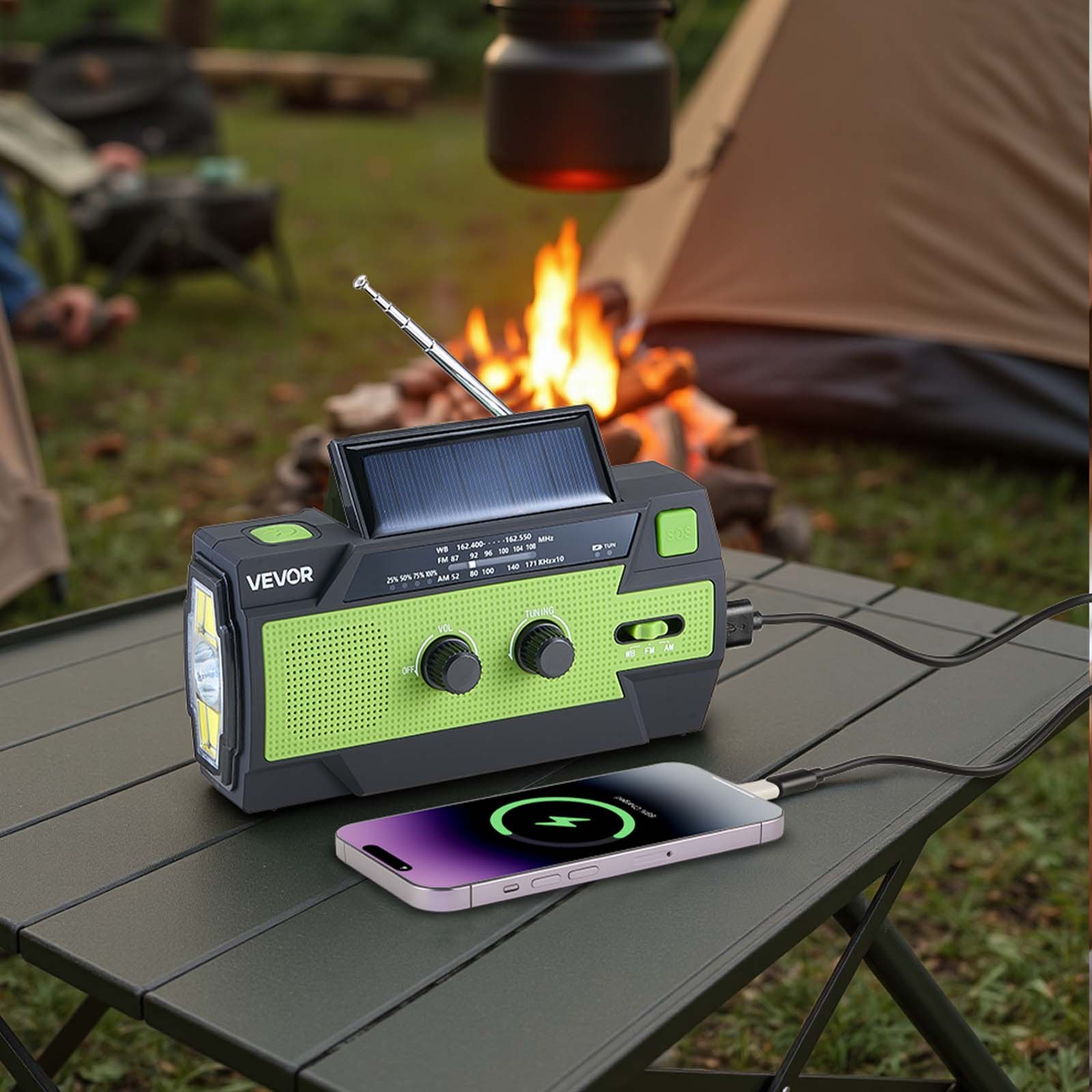 VEVOR Emergency Weather Radio, 4000mAh Battery, FM/AM/WB/NOAA Alert Solar Hand Crank Emergency Radio, with USB Charging Cable, SOS Alarm and Flashlight, Portable for Outdoor Emergencies, Camping