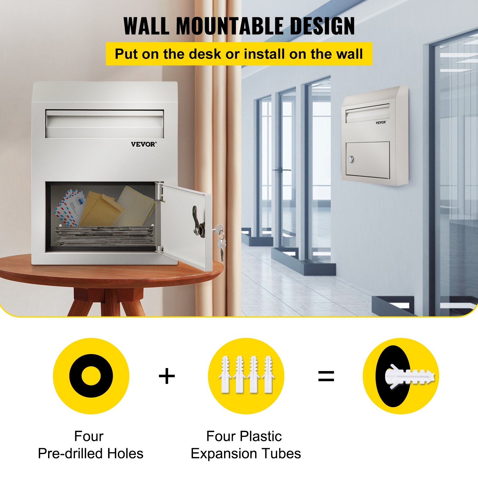 VEVOR Vorschlagsbox 38 x 30,5 x 11 cm, Abschließbarer Kummerkasten 28 kg Verzinkter Stahl Spendenbox, Kommentarfeld Vorschlagsbox Wandmontage Wahlurne Grau Wand Briefkasten Mailbox Postkasten