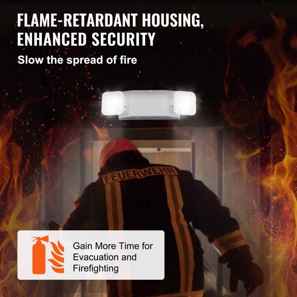 VEVOR 6-pack commercial emergency lighting, 3W, white LED emergency exit lights with 180-minute backup battery, adjustable 2-LED square head, ceiling or wall mounting for power outages in businesses