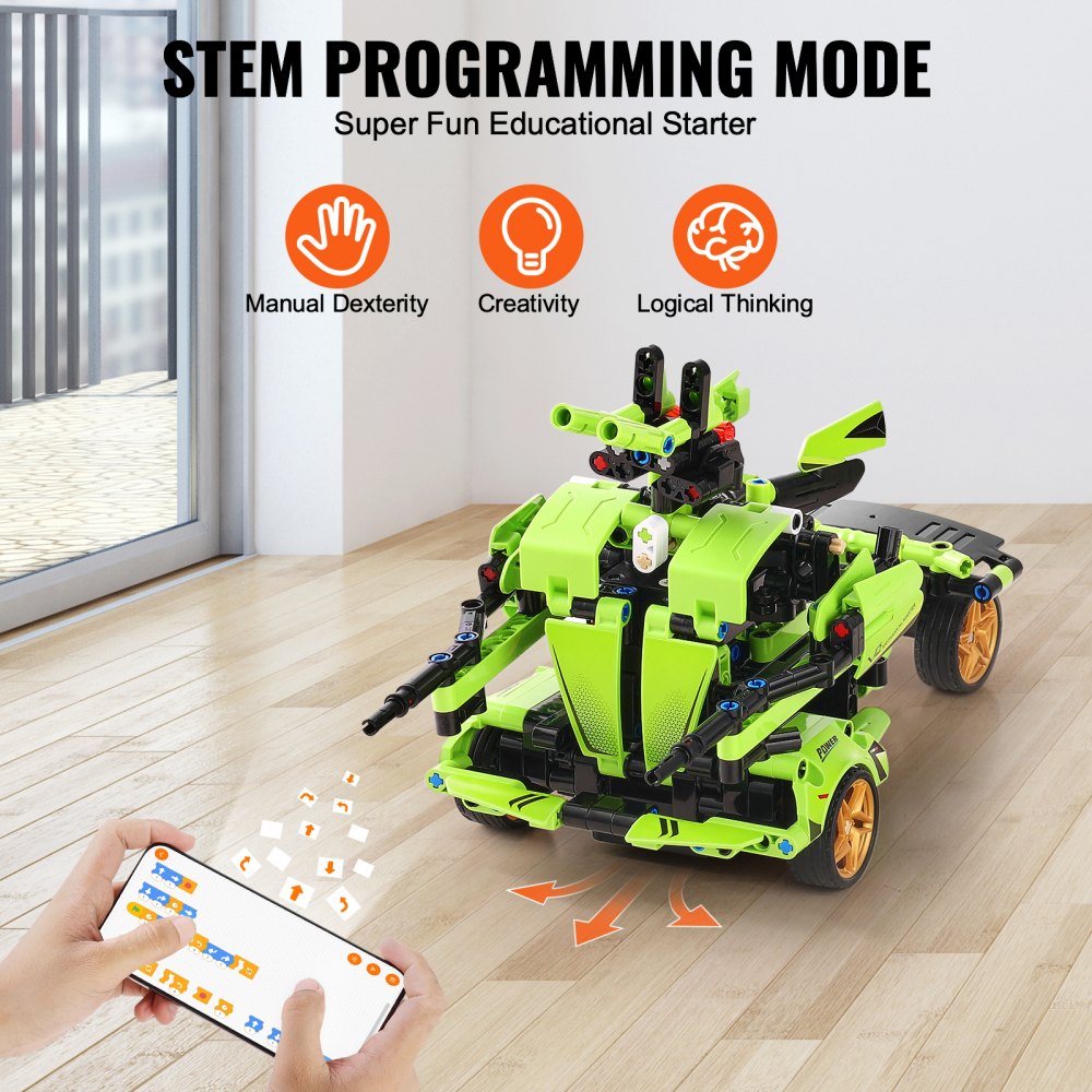 VEVOR STEM-Bauspielzeug für Kinder, 2-in-1-Bausteine mit 461 Teilen, ferngesteuerte Autobausätze, ferngesteuertes und per App gesteuertes Auto/Roboter, RC STEM-Roboter-Bauset, Geschenke für Jungen und Mädchen im Alter von 6, 7, 8, 9, 10, 11 und 12+