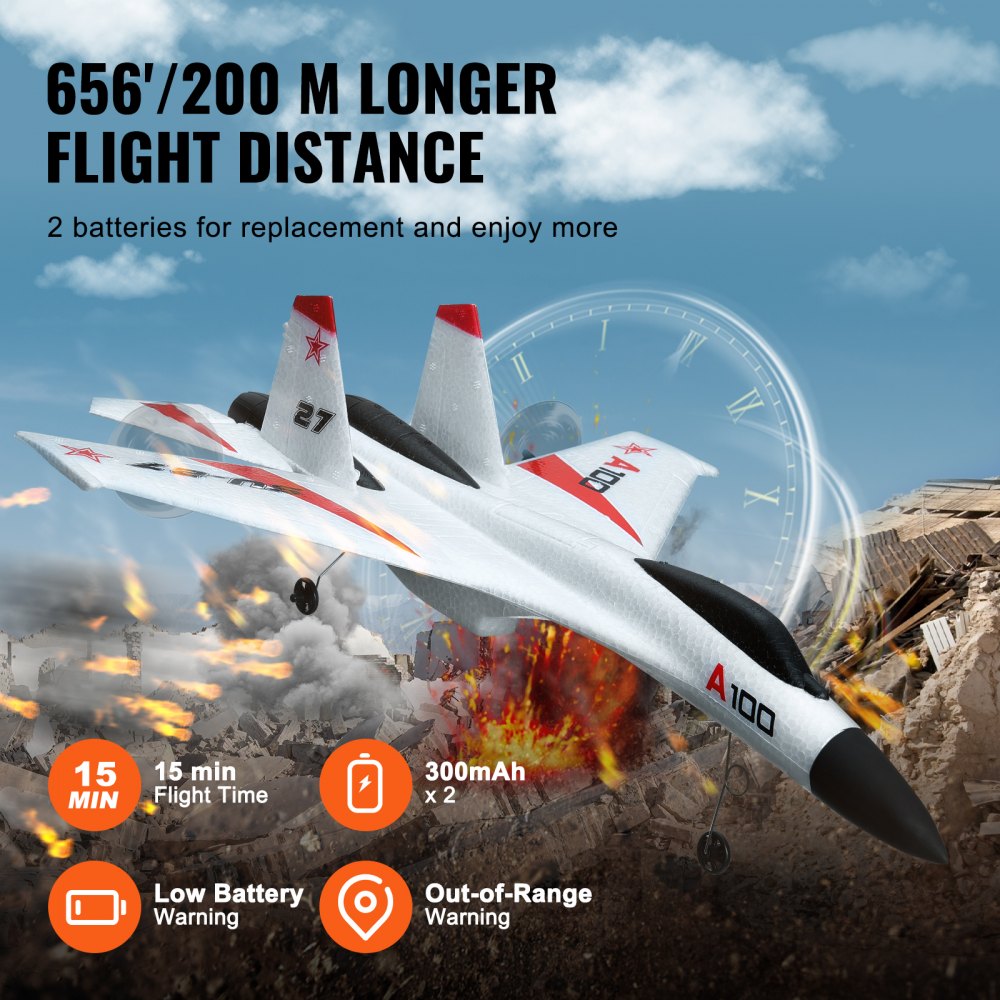 VEVOR RC airplane, 2.4 GHz 4-channel remote control airplane with 6-axis gyro stabilizer, ready-to-fly fighter jet toy with 2 batteries, easy-to-fly RC glider for adults, children, beginners and boys