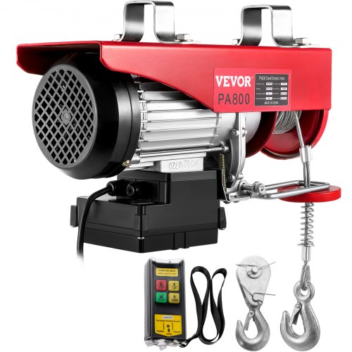 VEVOR Elektrische Seilwinde 1450W, Elektrischer Seilhebezug mit Kettenzug Tragkraft 405 bis 810KG, Motorwinde Flaschenzug 220V, Drahtlose Fernbedienung, Not-Aus-Schalter, Stahl- & Aluminiumlegierung
