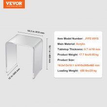 VEVOR Acryl-Beistelltisch 415 x 305 x 460 mm, U-förmiger Acryltisch Beistelltisch, Transparenter Couchtisch für Getränke, Essen, Snacks, Verwendet im Wohnzimmer, Schlafzimmer, Arbeitszimmer usw.