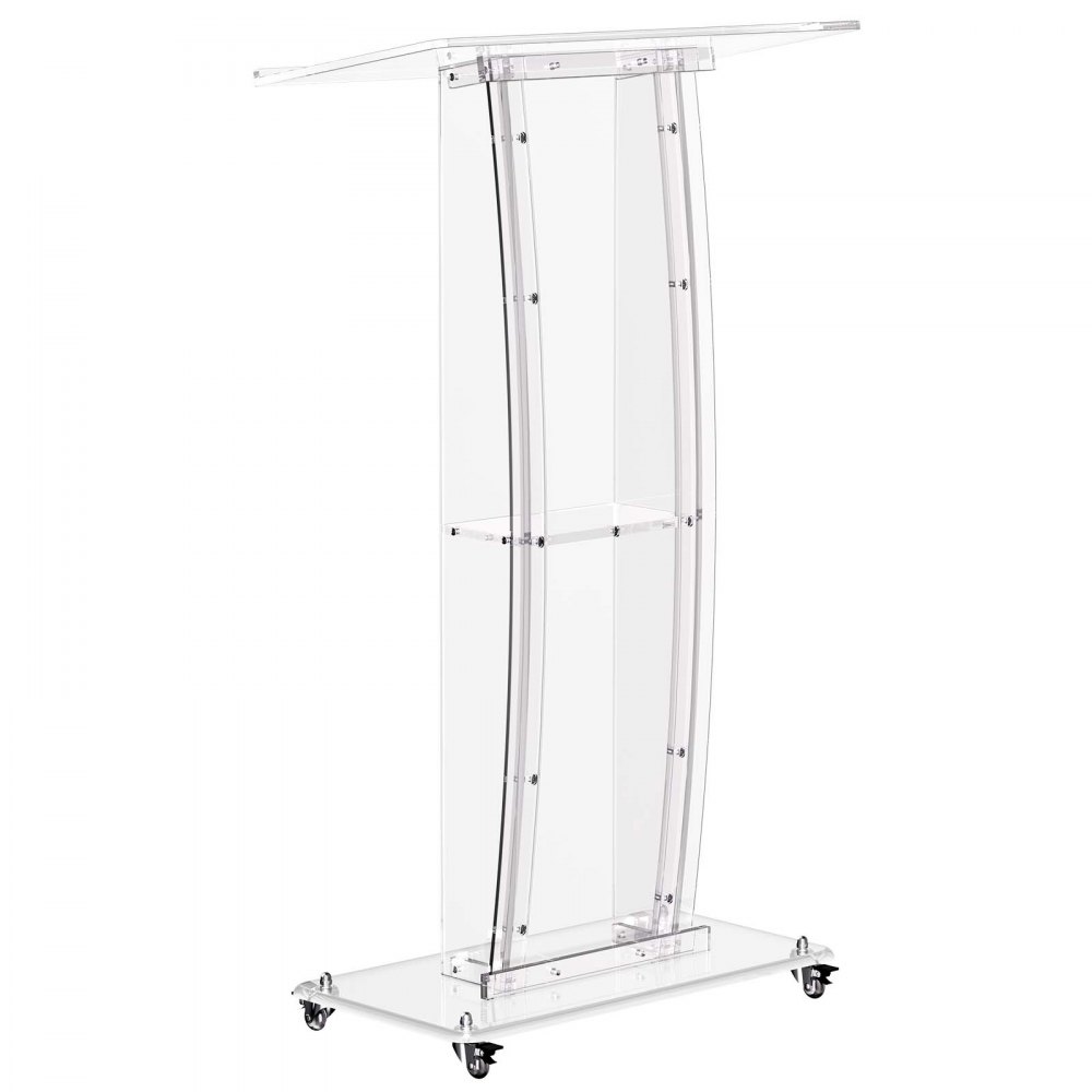 VEVOR Rednerpult Acryl Podium Stehpult Lesepult 785x330x1190 mm Transparent, für Klassenzimmer Kirchen Veranstaltungen Präsentationsständer mit Ablagefach Buchstopp Geräumiger Ablagefläche Lenkrollen