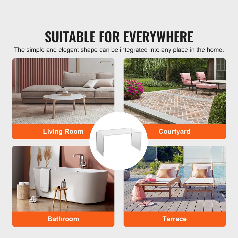 VEVOR Beistelltisch 813 x 401 x 414 mm, U-förmiger Acryltisch Beistelltisch, Transparenter Couchtisch für Getränke, Essen, Snacks, Verwendet im Wohnzimmer, Schlafzimmer, Arbeitszimmer usw.