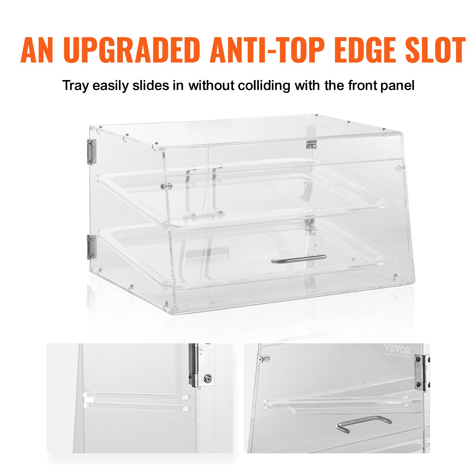 VEVOR 2-stöckige Gebäck-Vitrine,  Kommerzielle Tabletts 510 x 350 x 35 mm, Bäckerei-Vitrine, Acryl-Vitrine mit Zugang zur Hintertür und abnehmbaren Regalen, für Donut-Bagels, Kuchen, Kekse usw.