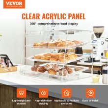 VEVOR 3-stöckige Gebäck-Vitrine, Kommerzielle Bäckerei-Vitrine 526 x 360 x 415 mm, Bäckerei-Vitrine, Acryl-Vitrine mit Zugang zur Hintertür & Abnehmbaren Regalen, für Donut-Bagels, Kuchen, Kekse usw.