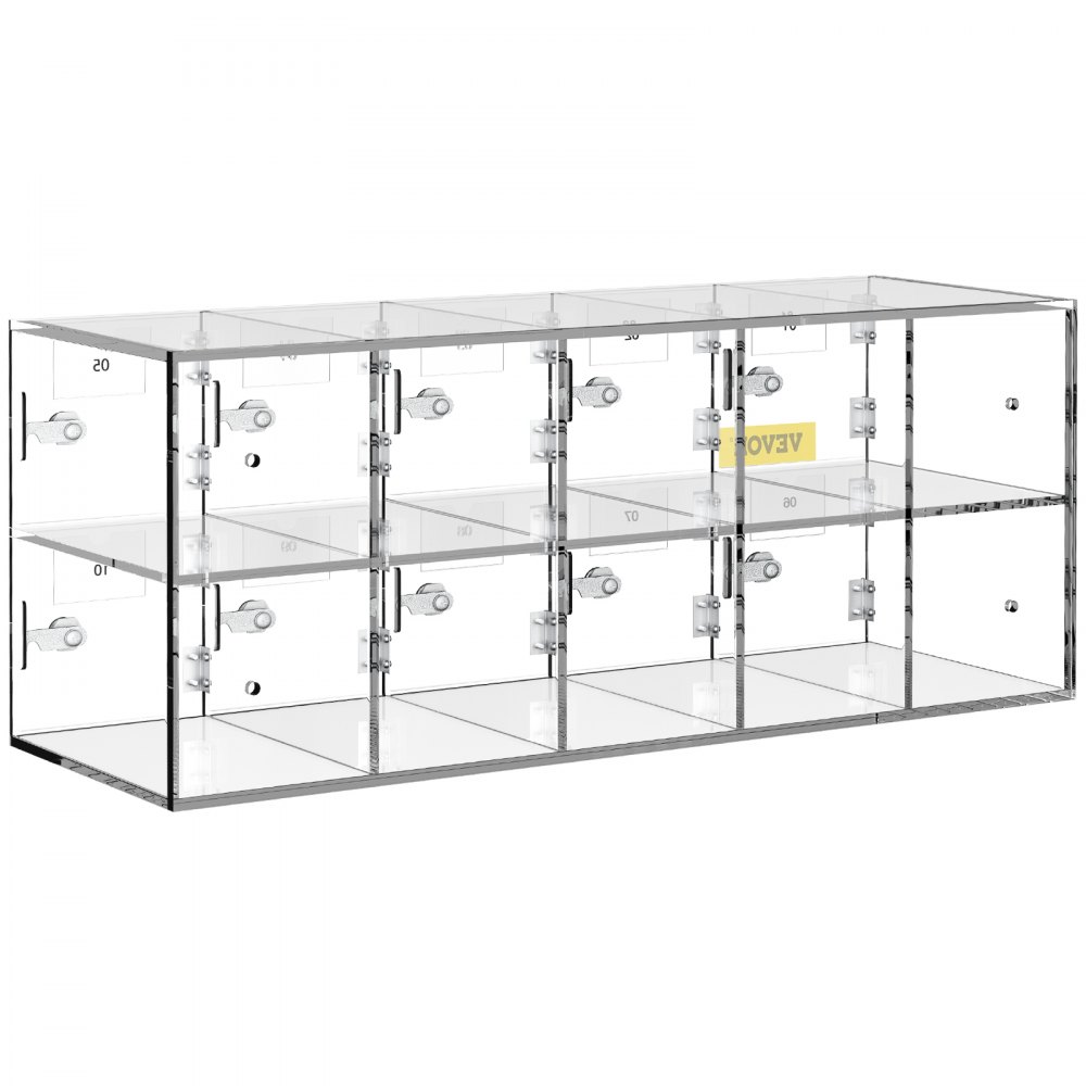 VEVOR Mobile Phone Storage Locker, 10 Compartments Made of Acrylic Material with Door Locks and Keys, Wall Cabinet, Pocket Office, Classroom, Gym, Box, Transparent