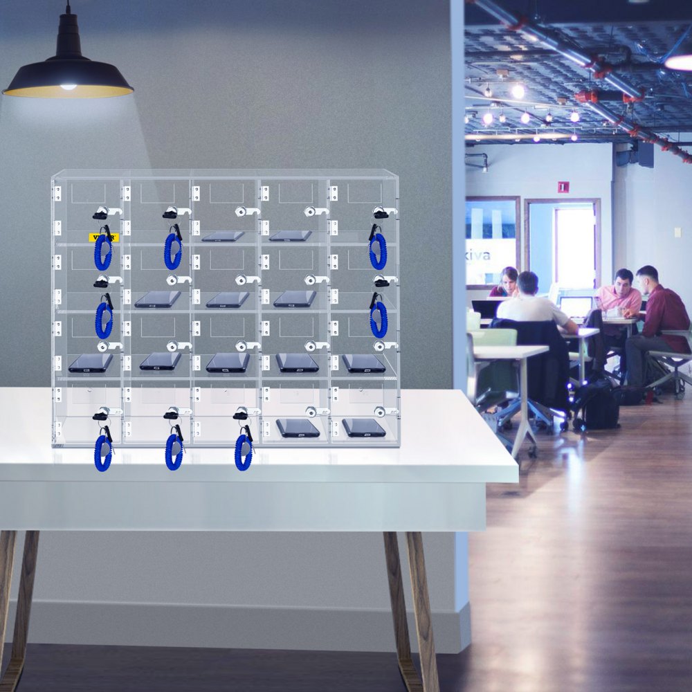 VEVOR Handy-Aufbewahrungsspind, 20 Fächer aus Acrylmaterial mit Türschlössern und Schlüsseln, Wandmontierter Schrank, Taschenbüro, Klassenzimmer, Fitnessstudio, Box, Transparent