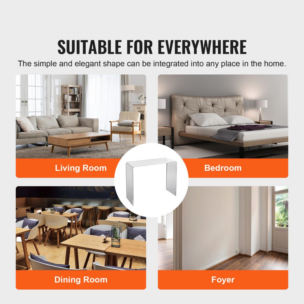 VEVOR U-shaped side table 964 x 381 x 740 mm, U-shaped acrylic table side table, transparent coffee table for drinks, food, snacks, used in living room, bedroom, study etc.