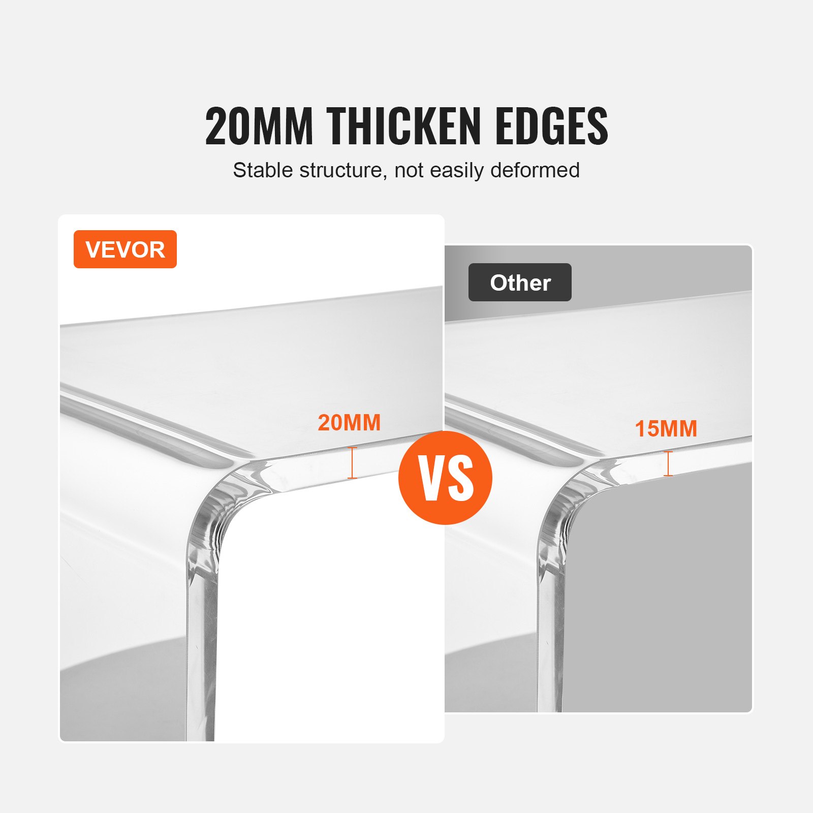 VEVOR U-förmiger Beistelltisch 964 x 381 x 740 mm, U-förmiger Acryltisch Beistelltisch, Transparenter Couchtisch für Getränke, Essen, Snacks, Verwendet im Wohnzimmer, Schlafzimmer, Arbeitszimmer usw.