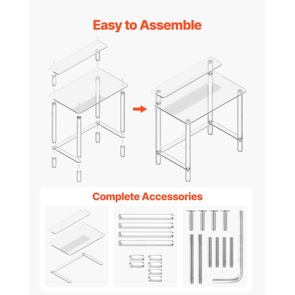 VEVOR Acryltisch Computertisch 2-stufiger Bürotisch mit Monitorständer, moderner Schreibtisch (60 kg belastbar) für Schlafzimmer Büro Arbeitszimmer Garderobe, 50 x 80 x 88 cm (transparent)