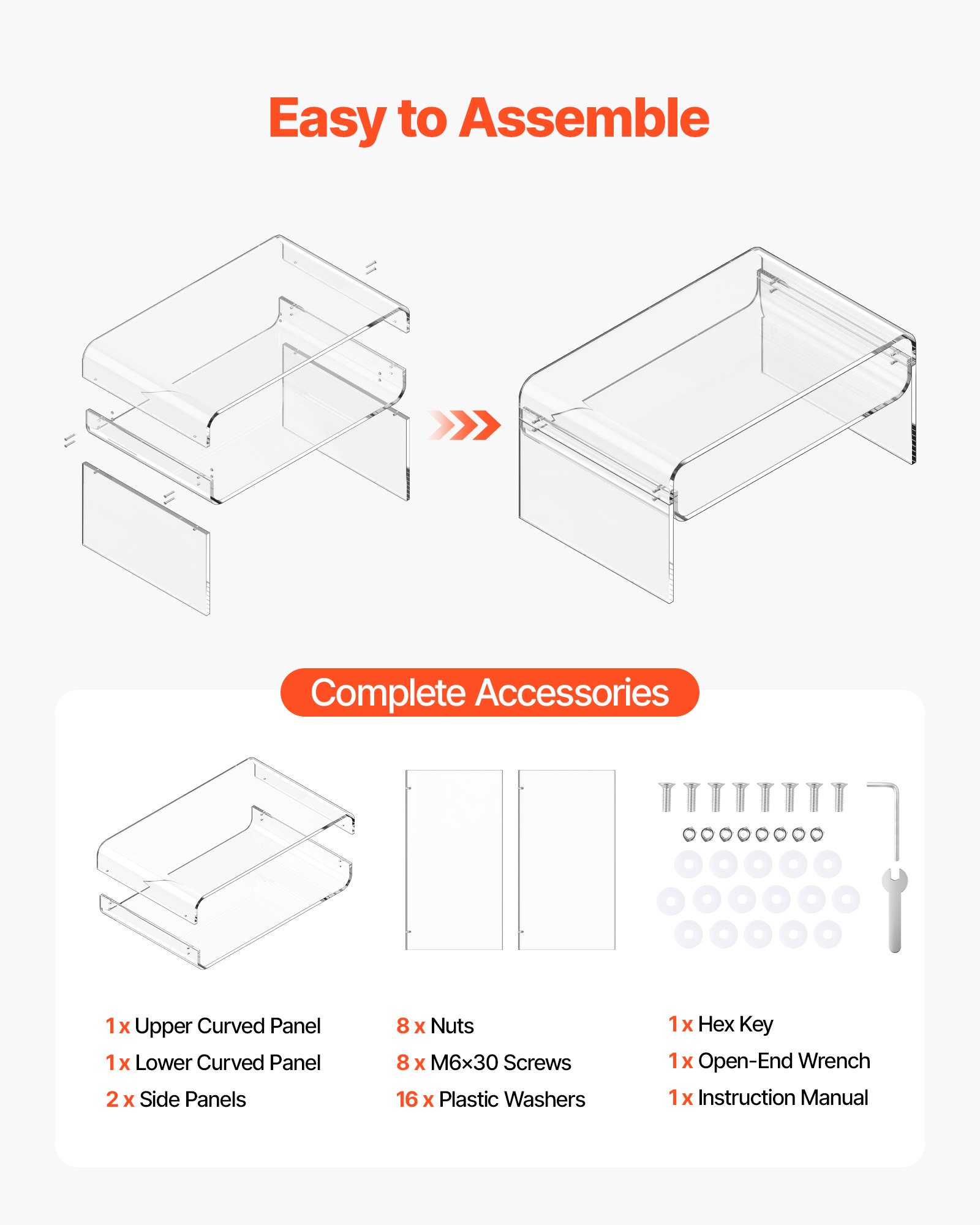 VEVOR Couchtisch Beistelltisch 2-stufiger Sofatisch mit Ablagefläche, moderner rechteckiger Couchtisch aus Acryl, ideal für Esszimmer, Kücheninsel, Restaurant, Büro, 50 x 80 x 38 cm (transparent)