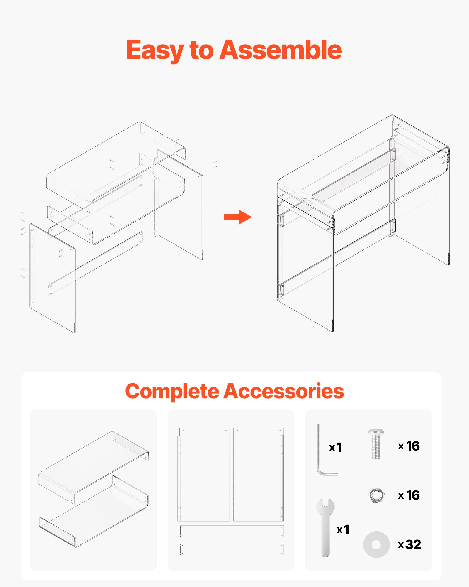 VEVOR Acryltisch Schreibtisch 2-stufiger, durchsichtiger Eingangtisch mit Ablage, moderner rechteckiger Computertisch, dicker Schreibtisch für Schlafzimmer Büro Wohnzimmer 40 x 85 x 75 cm