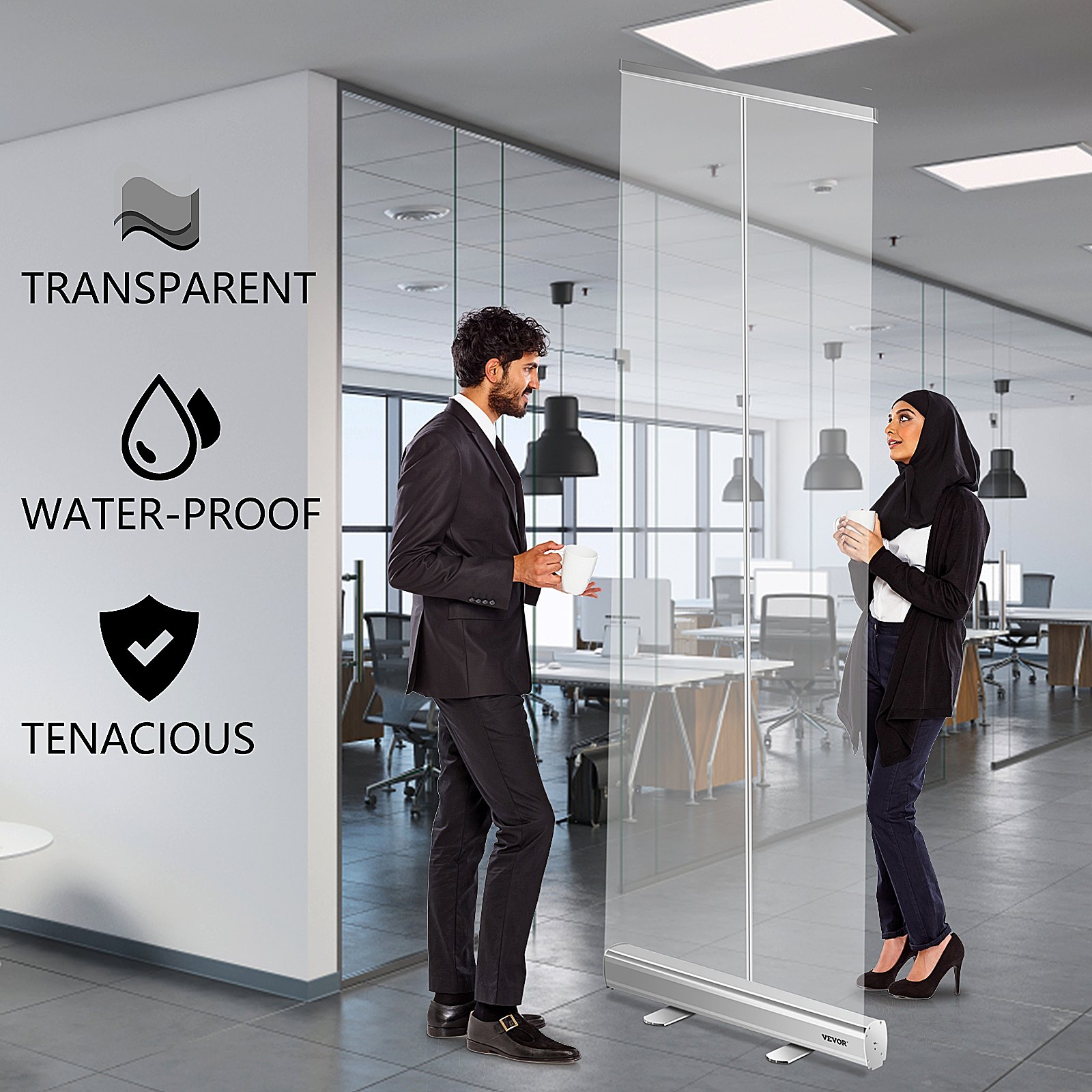 Vevor Bodenstehender Nieschutz Roll Up Transparent 61x200 Cm Tragbares Banner