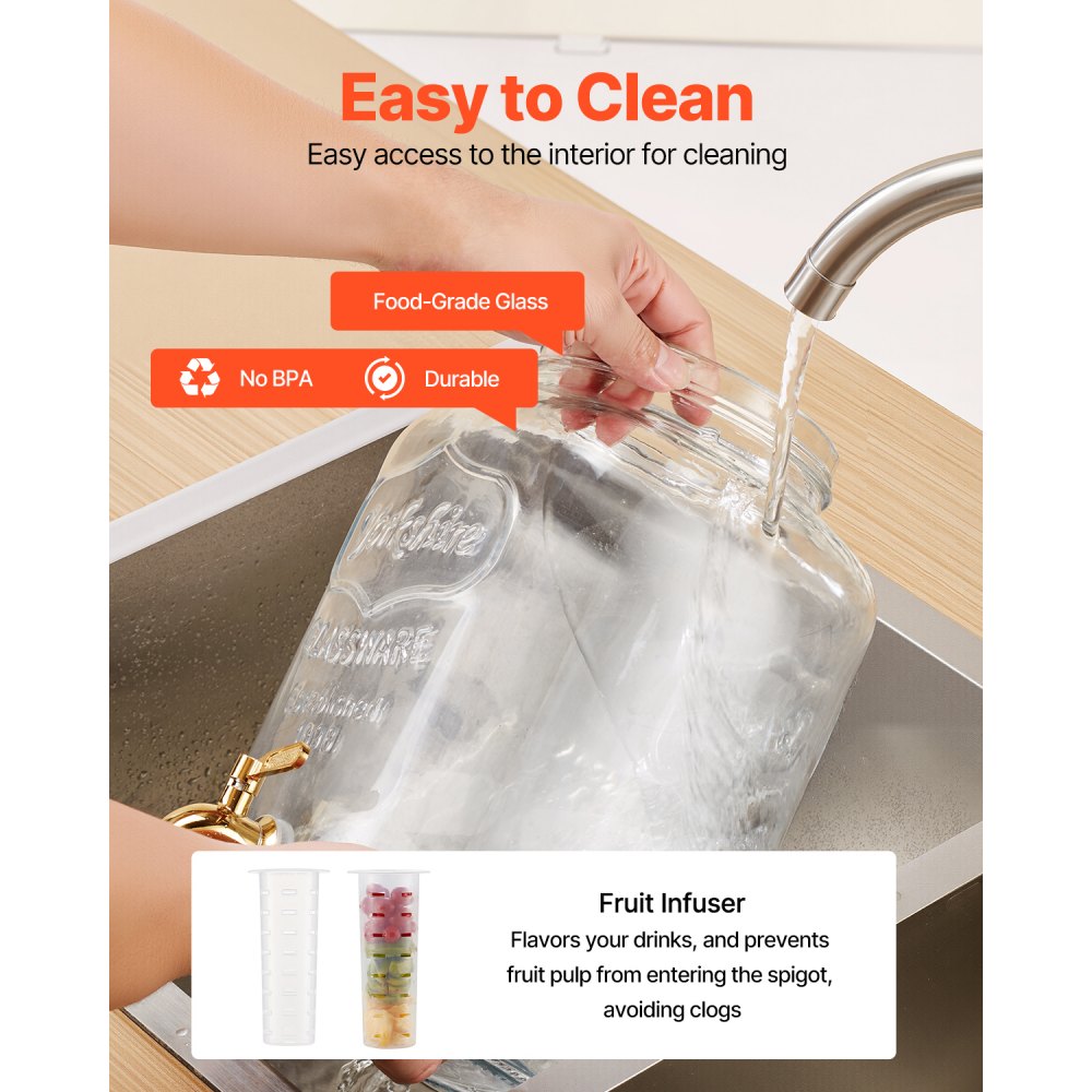 VEVOR Getränkespender (2 x 8 L) für Partys Saftspender (aus Glas) mit tropfsicherem Zapfhahn & Metallständer Wasserspender für Restaurants Partys, Limonade Eistee selbstgemachte Getränke Spender