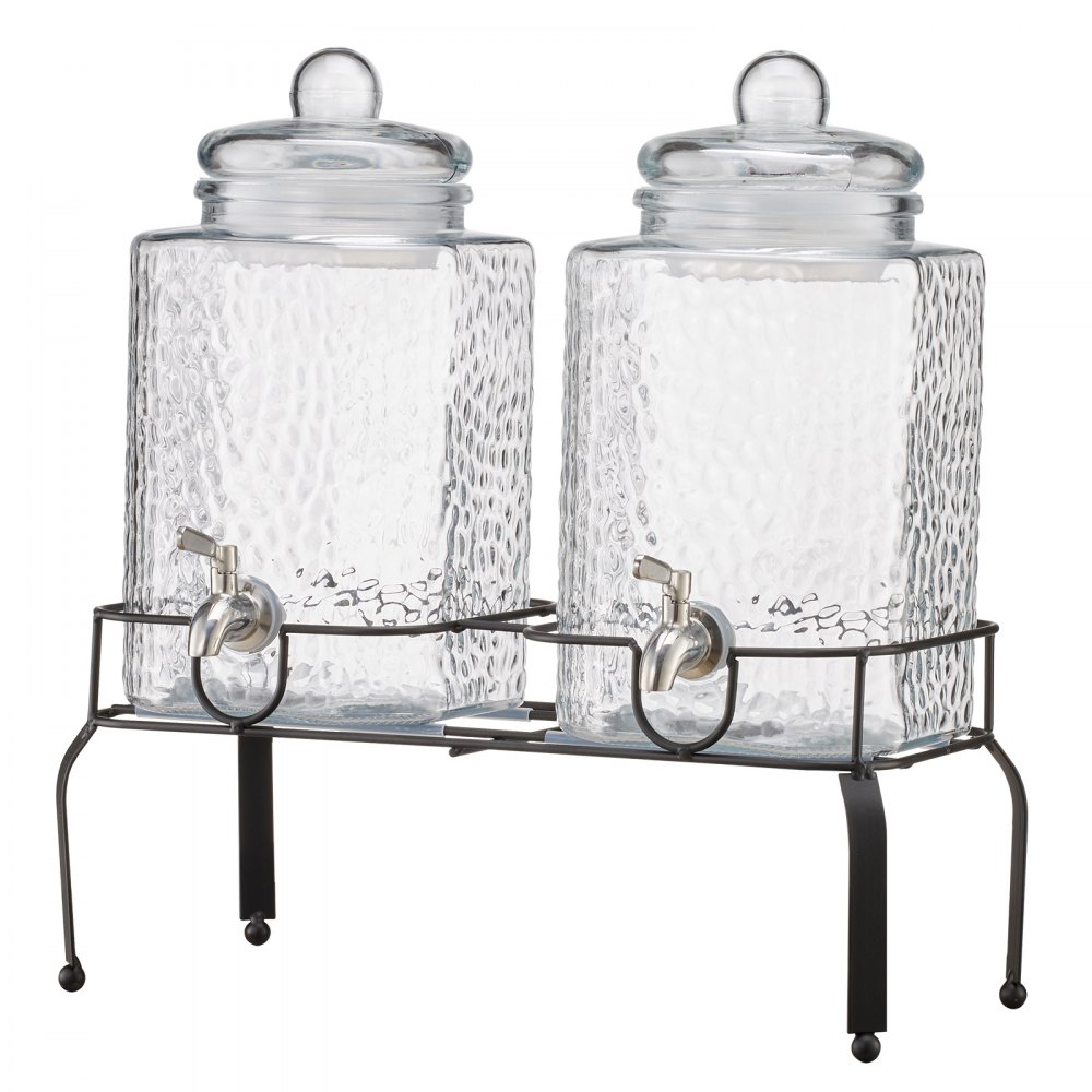 VEVOR Getränkespender (2 x 5,5 L) für Partys Saftspender (aus Glas) mit tropfsicherem Zapfhahn & Metallständer Wasserspender für Restaurants Partys, Limonade selbstgemachte Getränke Spender
