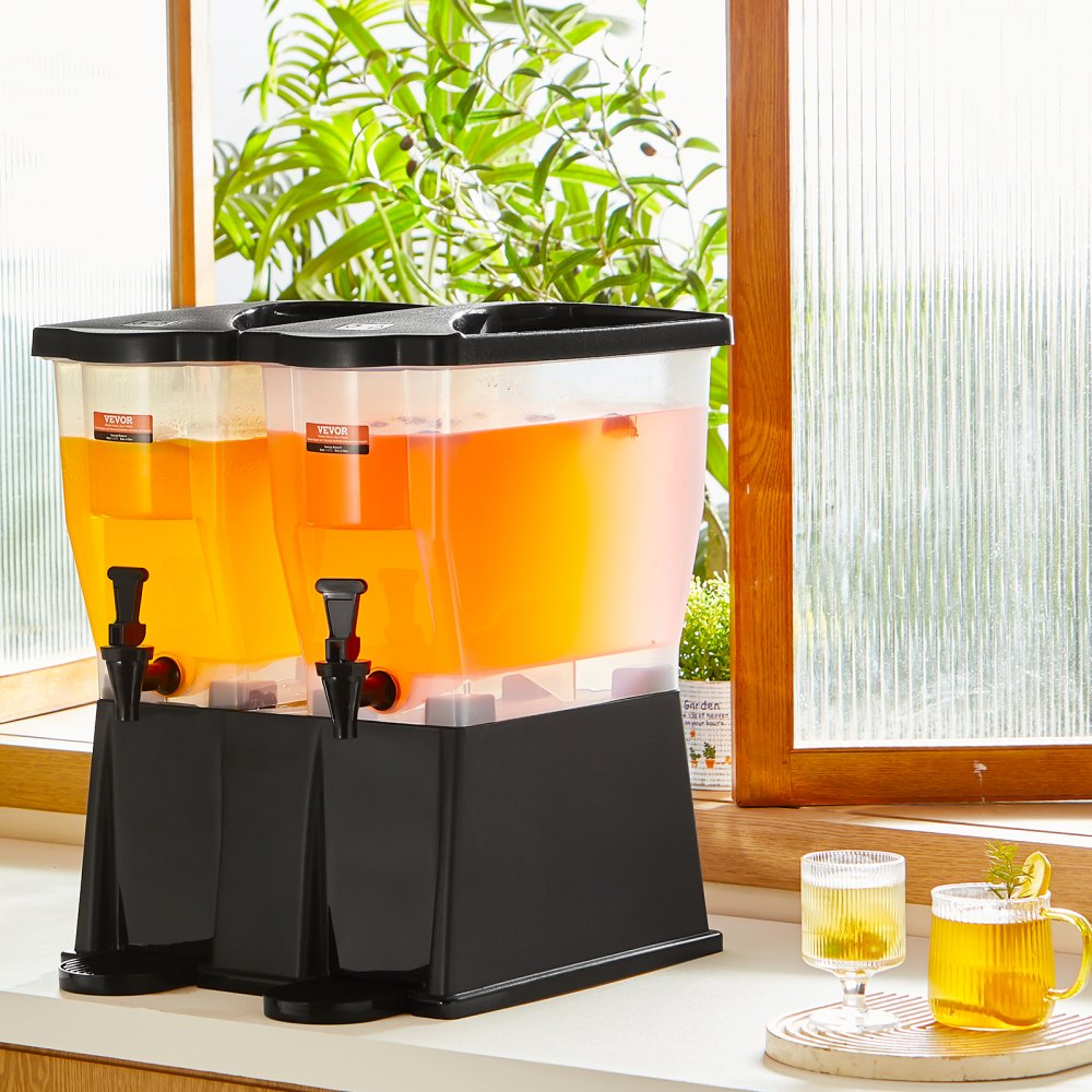 VEVOR Getränkespender, 11 L x 2 Getränkespender für Partys, Saftspender aus Kunststoff mit Standhahndeckel, Eistee-Limonadensaft-Wasserspender, für Restaurants, Hotels, Partys