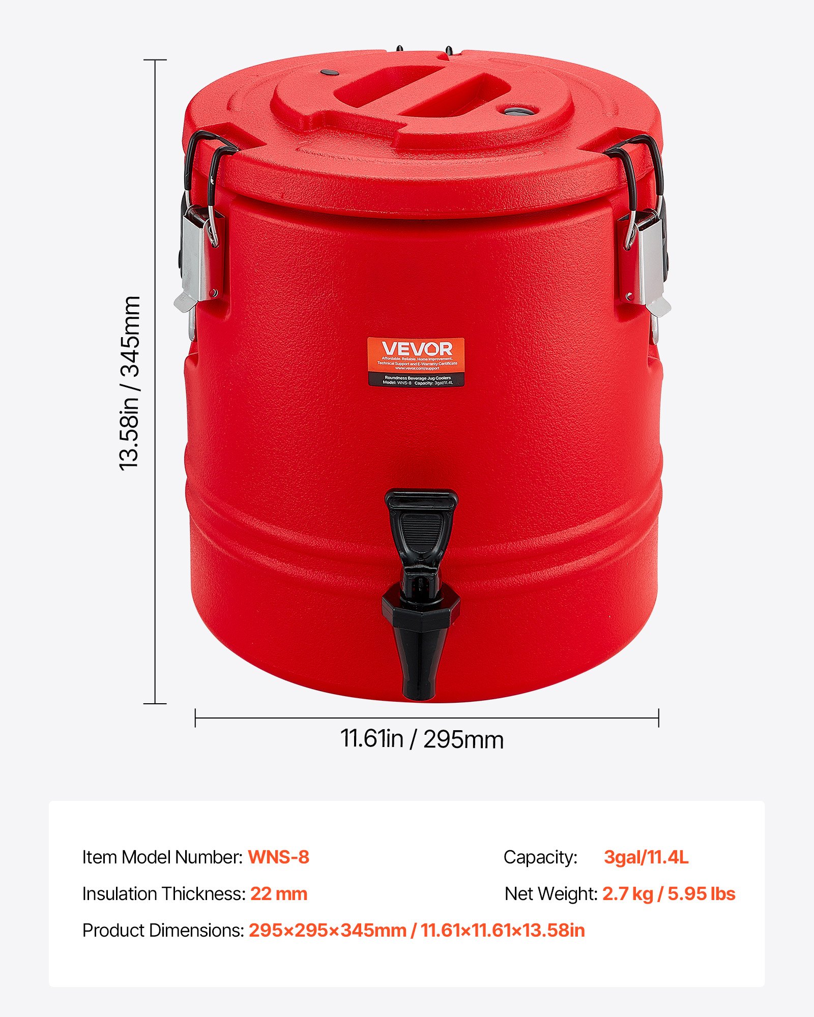 VEVOR isolierter Getränkespender 11,4 L Thermo-Getränkespender für Heiß- und Kaltgetränke mit Zapfhahn, lebensmittelechter Kühlkrug mit Innenseite aus 304er-Edelstahl, für Tee Kaffee Restaurant
