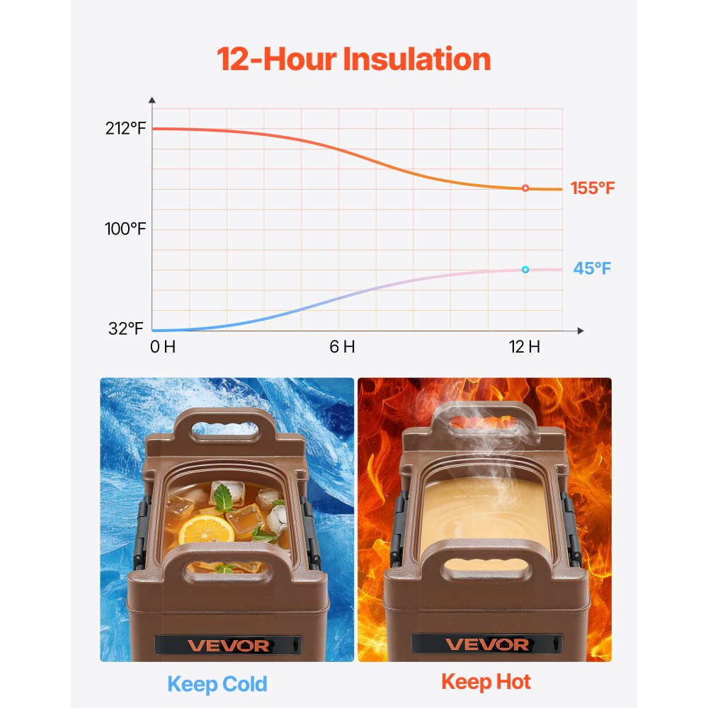 VEVOR isolierter Getränkespender 19 L Heiß- und Kaltgetränkespender mit Zapfhahn & Griff, lebensmittelechter Thermo-Getränkespender-Kühler für Tee Kaffee Wasser in Cafés und Restaurants, Braun